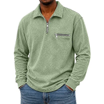 Broken-In Zip Up Cotton Polo Shirt