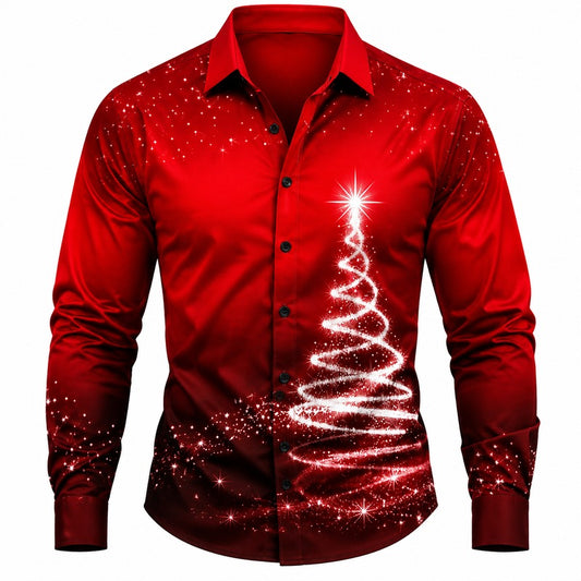 Christmas Sparkly Tree Party Button Shirt