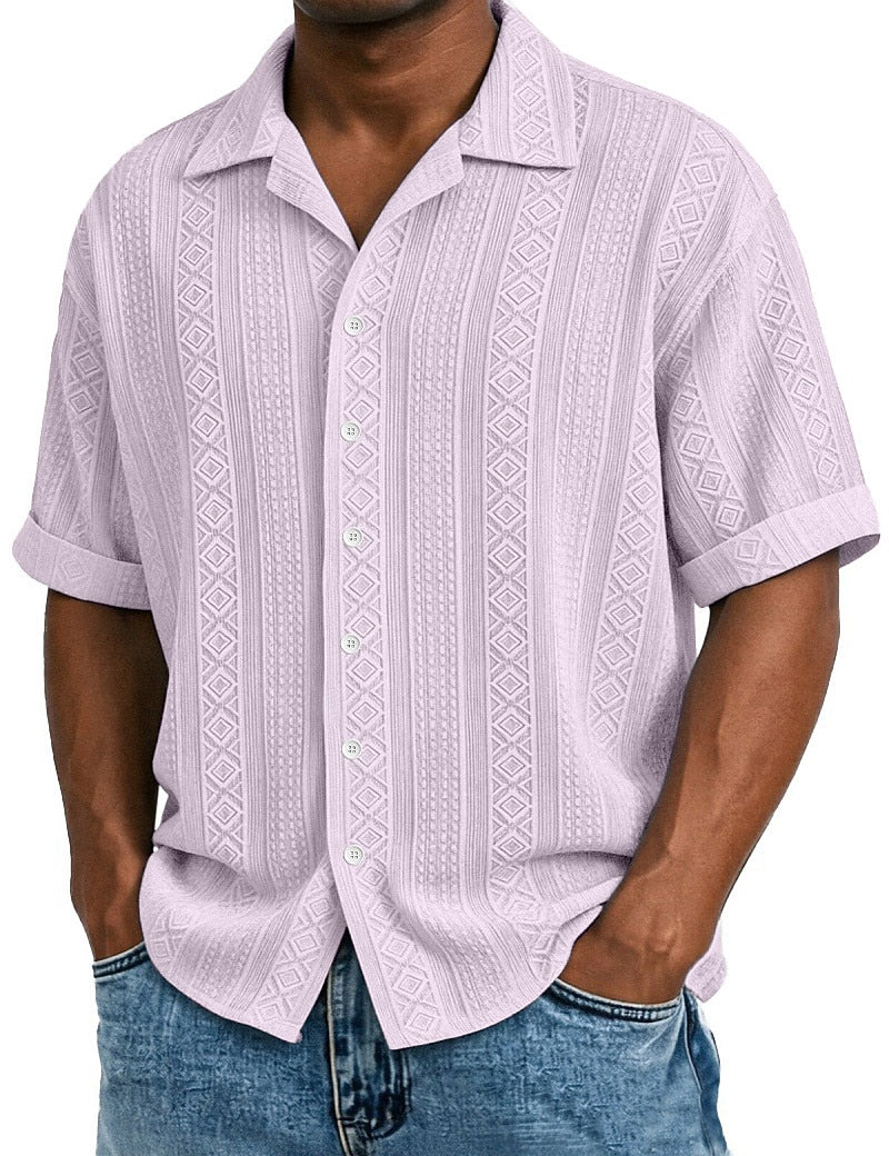 Men's Textured Jacquard Shirt-Short Sleeve Summer Casual
