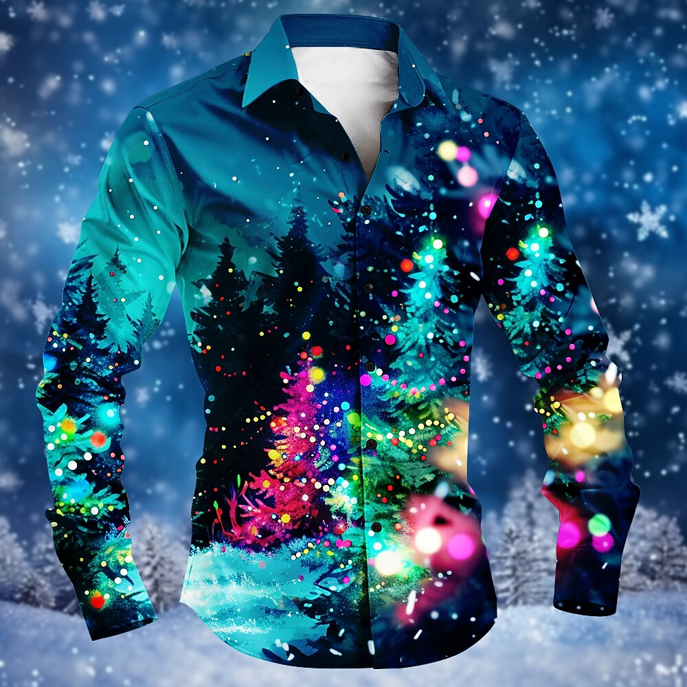 Christmas Tree Snowflake Pattern Button Shirt