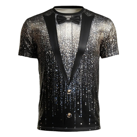 Men's Christmas Silver Sequin Tuxedo T-Shirt