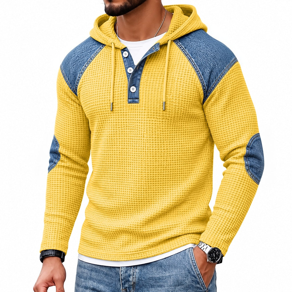 Colorblock Textured Waffle Hooded Henley