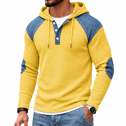 Colorblock Textured Waffle Hooded Henley
