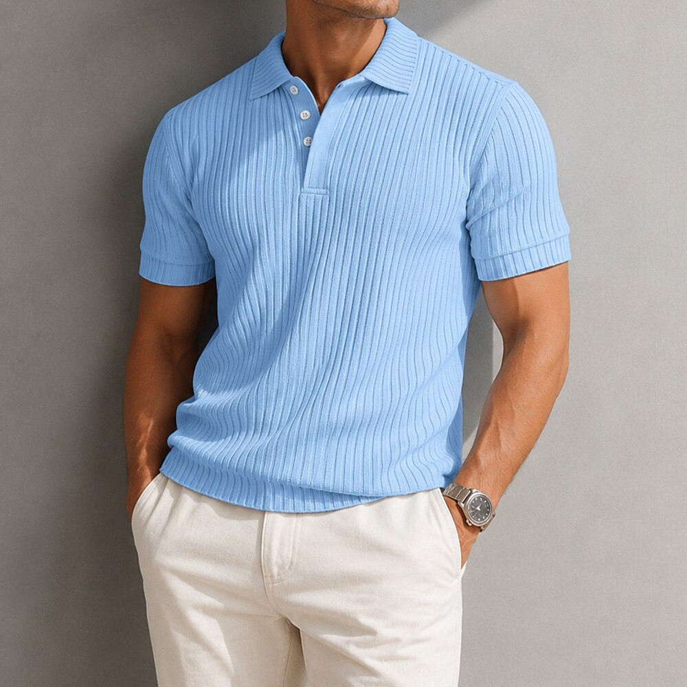 Men's Textured Rib Knit Polo Shirt