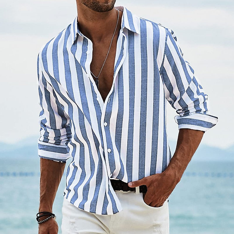 Men's Striped Cotton Linen Shirt - Soft & Breathable