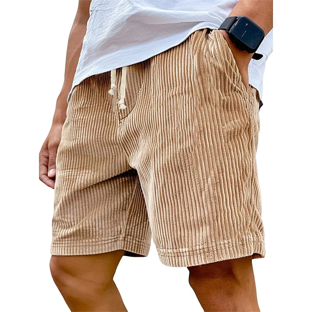 Men's Corduroy Shorts-Casual Pocket Shorts, Knee Length