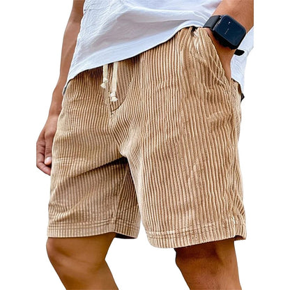 Men's Corduroy Shorts-Casual Pocket Shorts, Knee Length