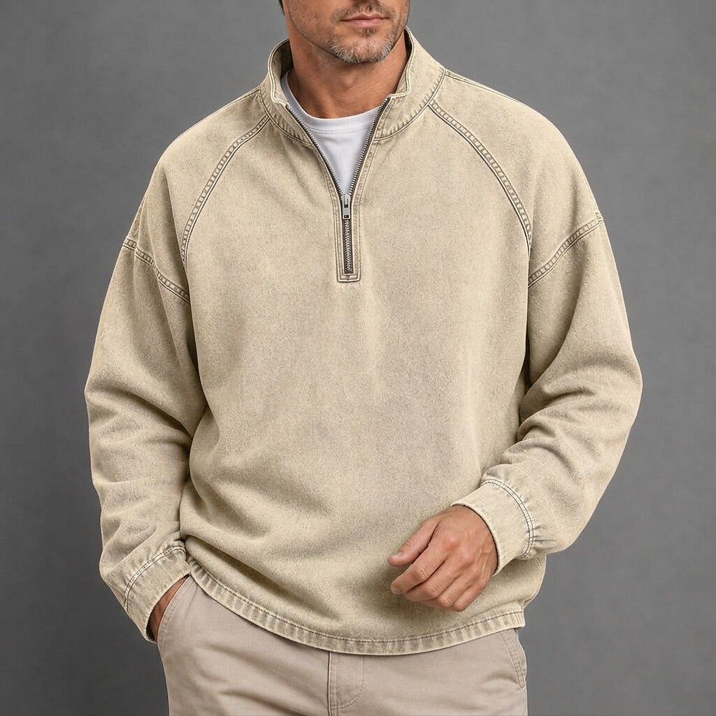 Washed Cotton Quarter Zip Henley Shirt
