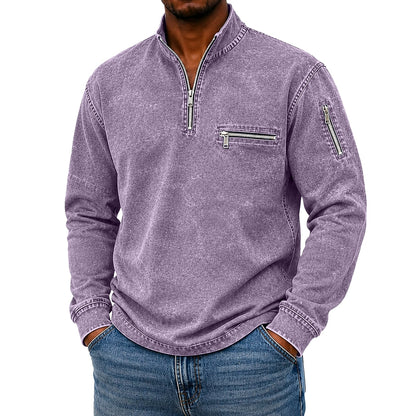Vintage Washed Cotton Zipped Polo