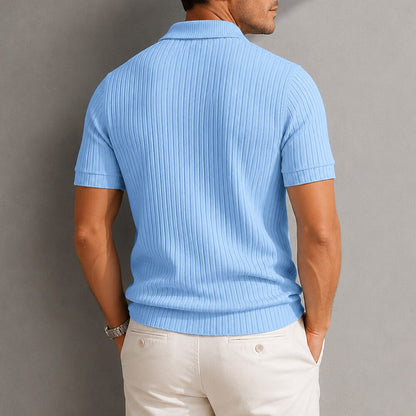 Men's Textured Rib Knit Polo Shirt
