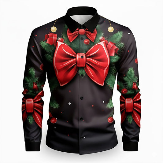 Christmas Faux Collar Tuxedo Button Shirt
