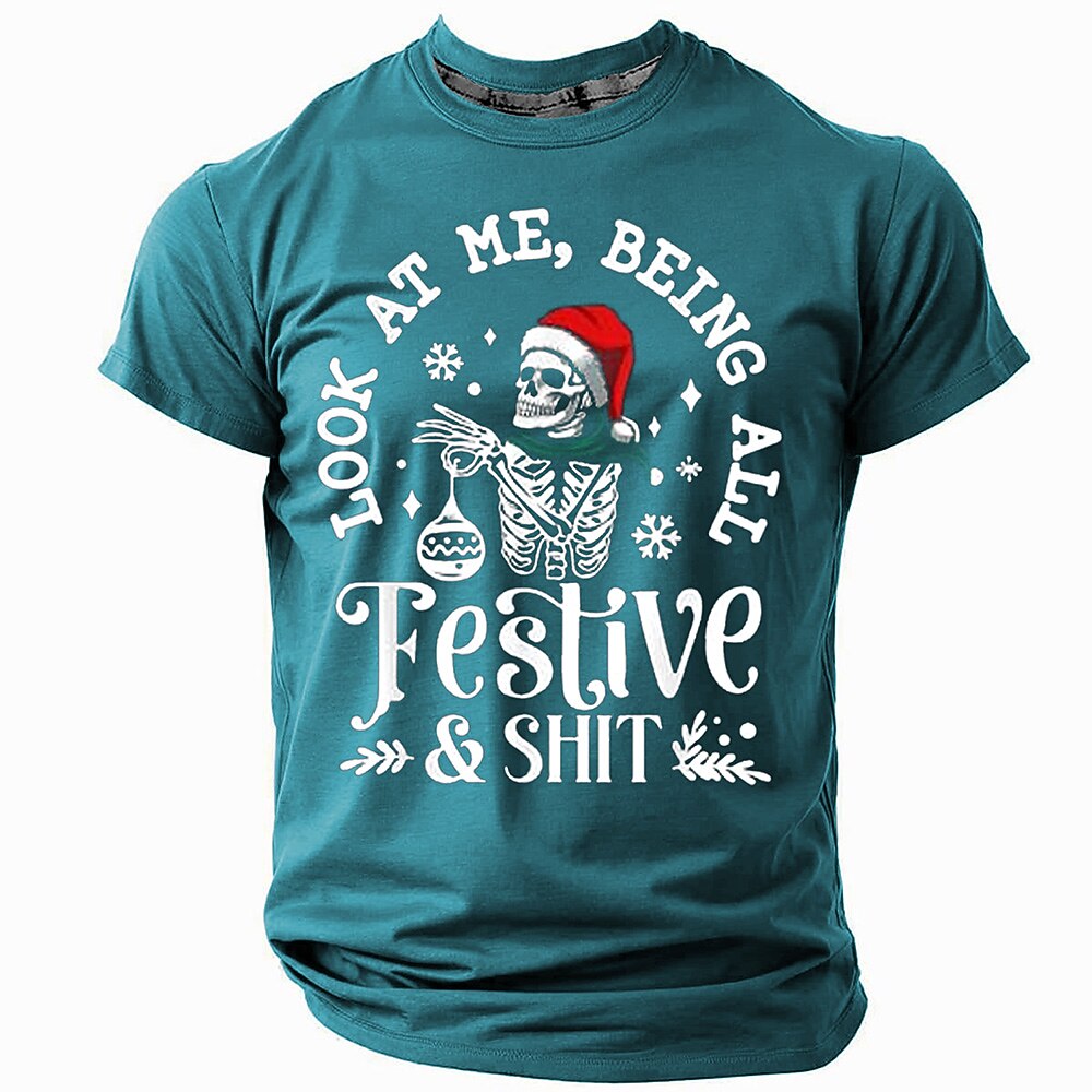 Christmas Skull Santa Hat Graphic Tee