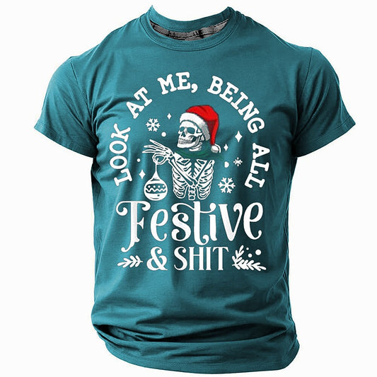 Christmas Skull Santa Hat Graphic Tee