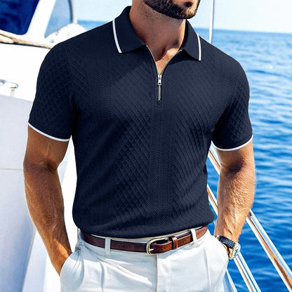 Zipper Textured Waffle Polo