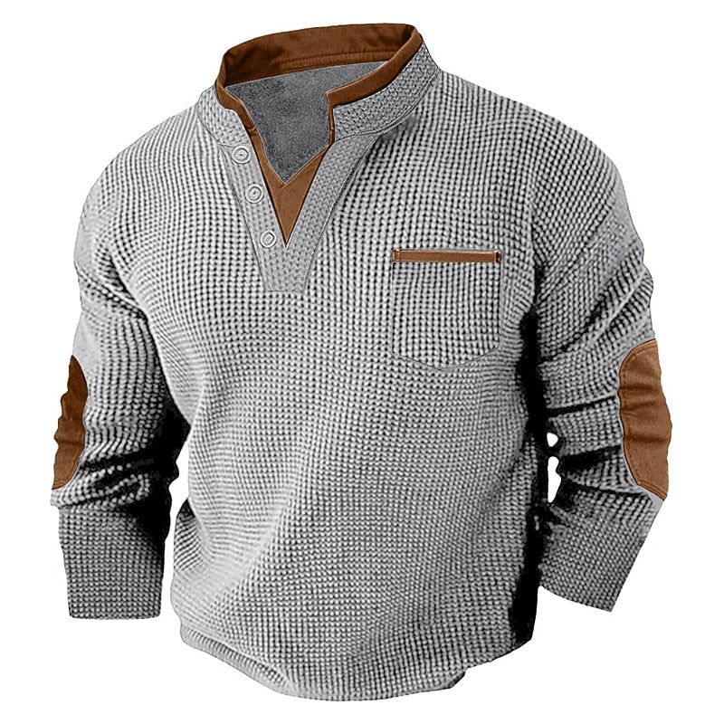 Colorblock V-neck Waffle Henley Shirts