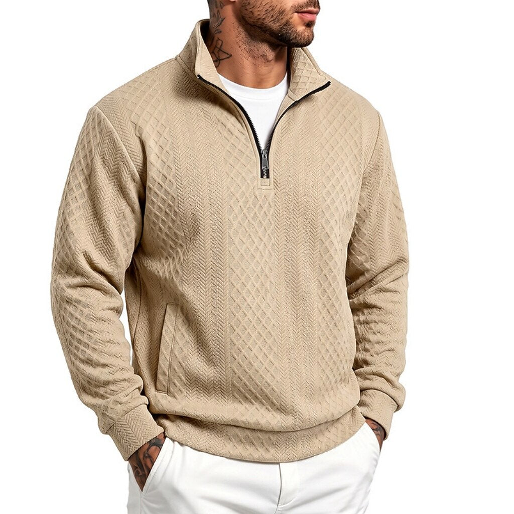 Textured Jacquard Stand Collar Sweatshirt