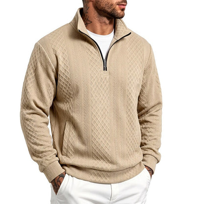 Textured Jacquard Stand Collar Sweatshirt