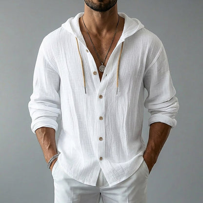 Lightweight Button Up Linen Hooded Shirt