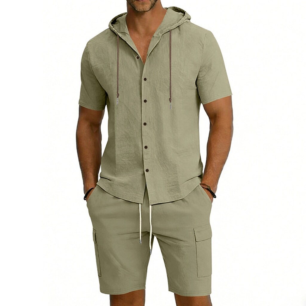 Men's 2-Piece Linen Set-Shirt and Shorts