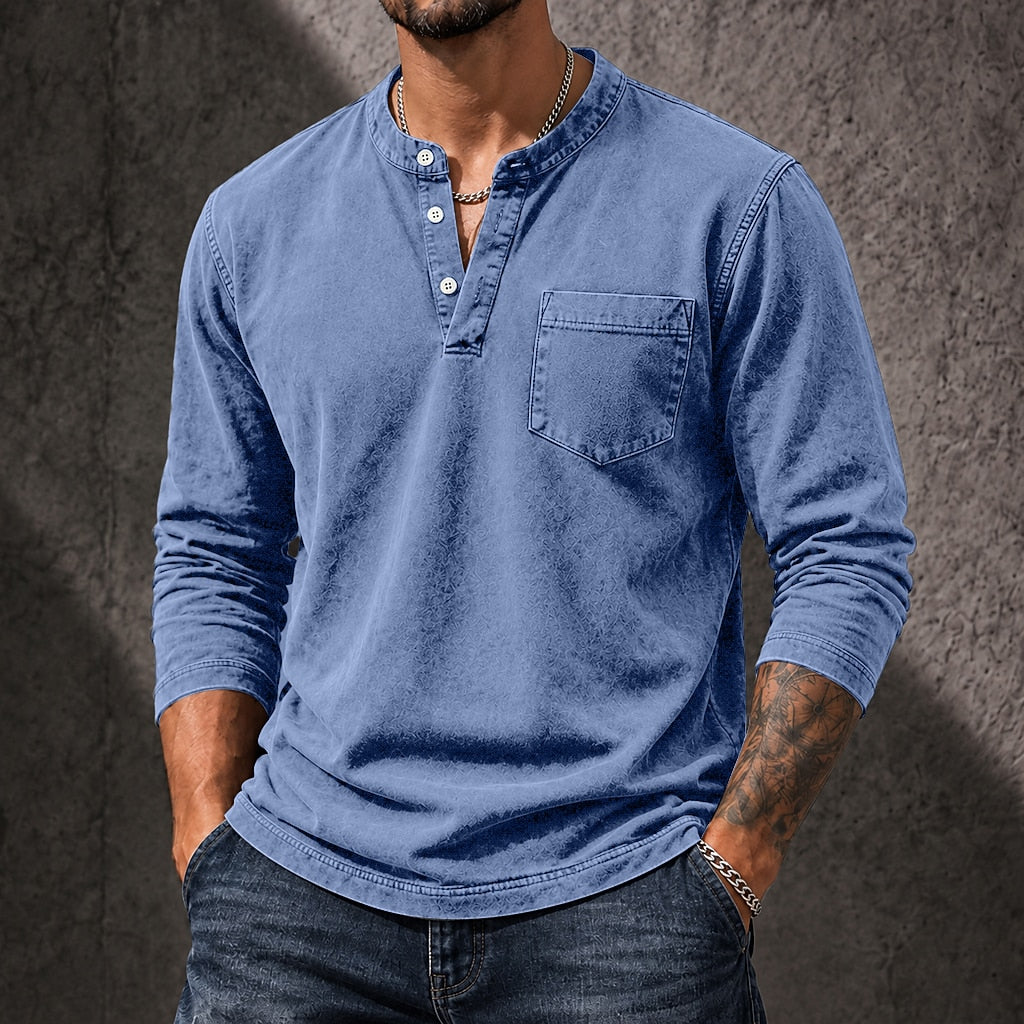 Vintage Washed 100% Cotton Henley Shirt
