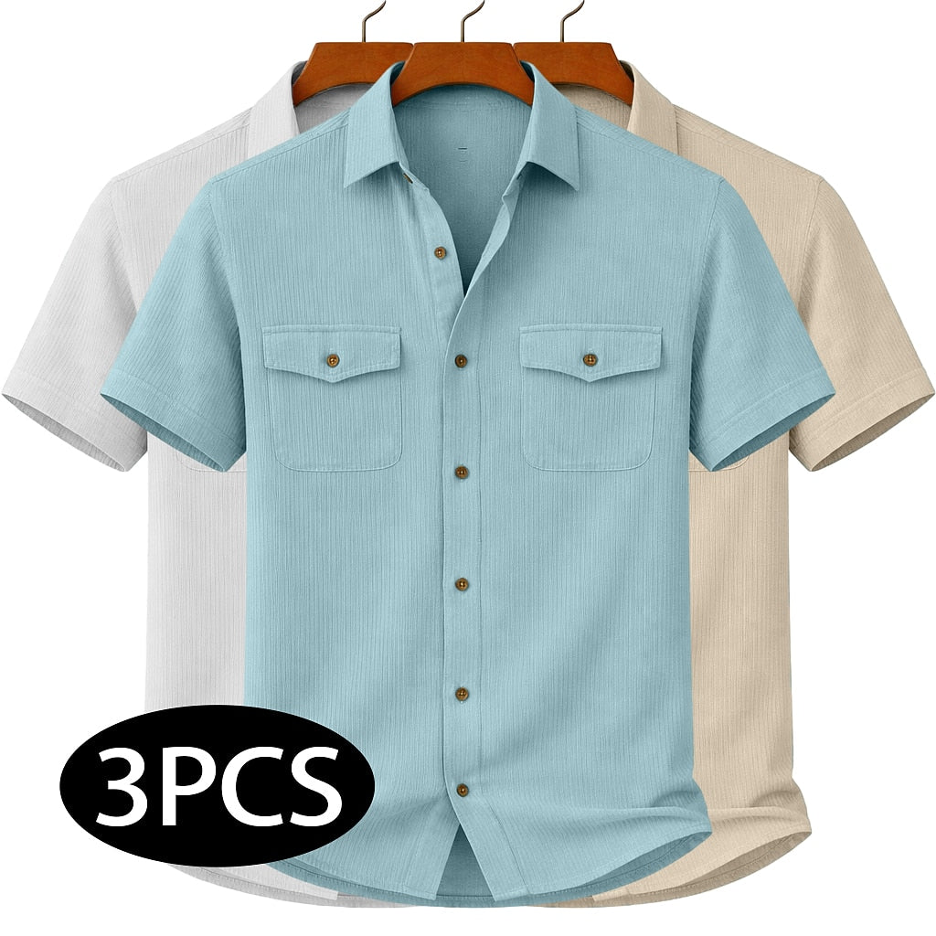 3Pcs Men's Textured Work Shirts