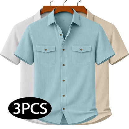 3Pcs Men's Textured Work Shirts