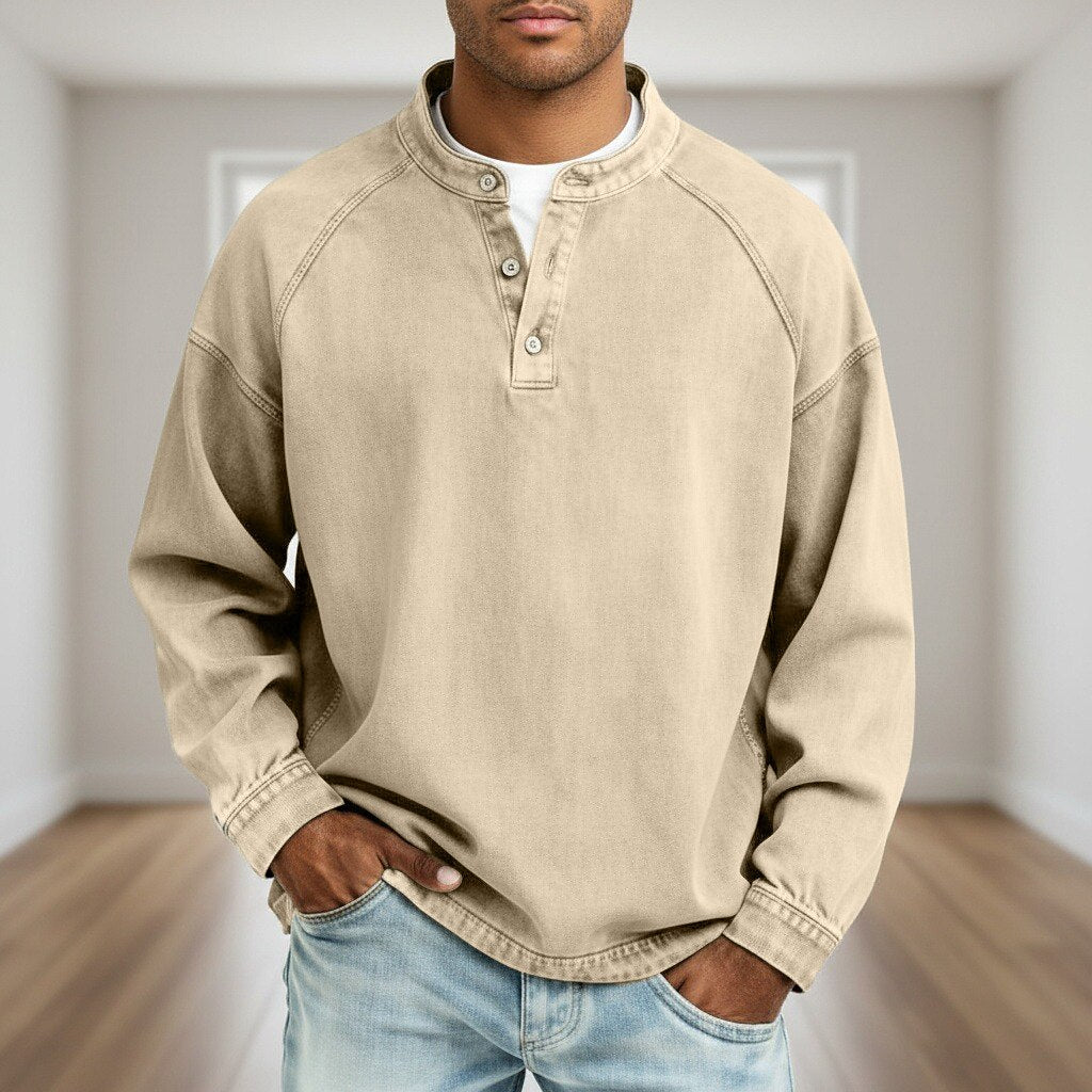 Broken-in Comfort Washed Cotton Henley Shirt