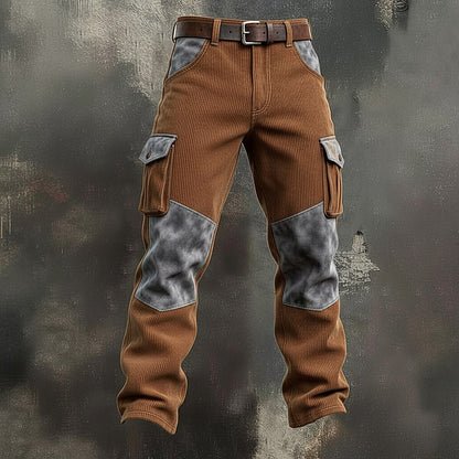 Colorblock Corduroy Patchwork Cargo  Pants