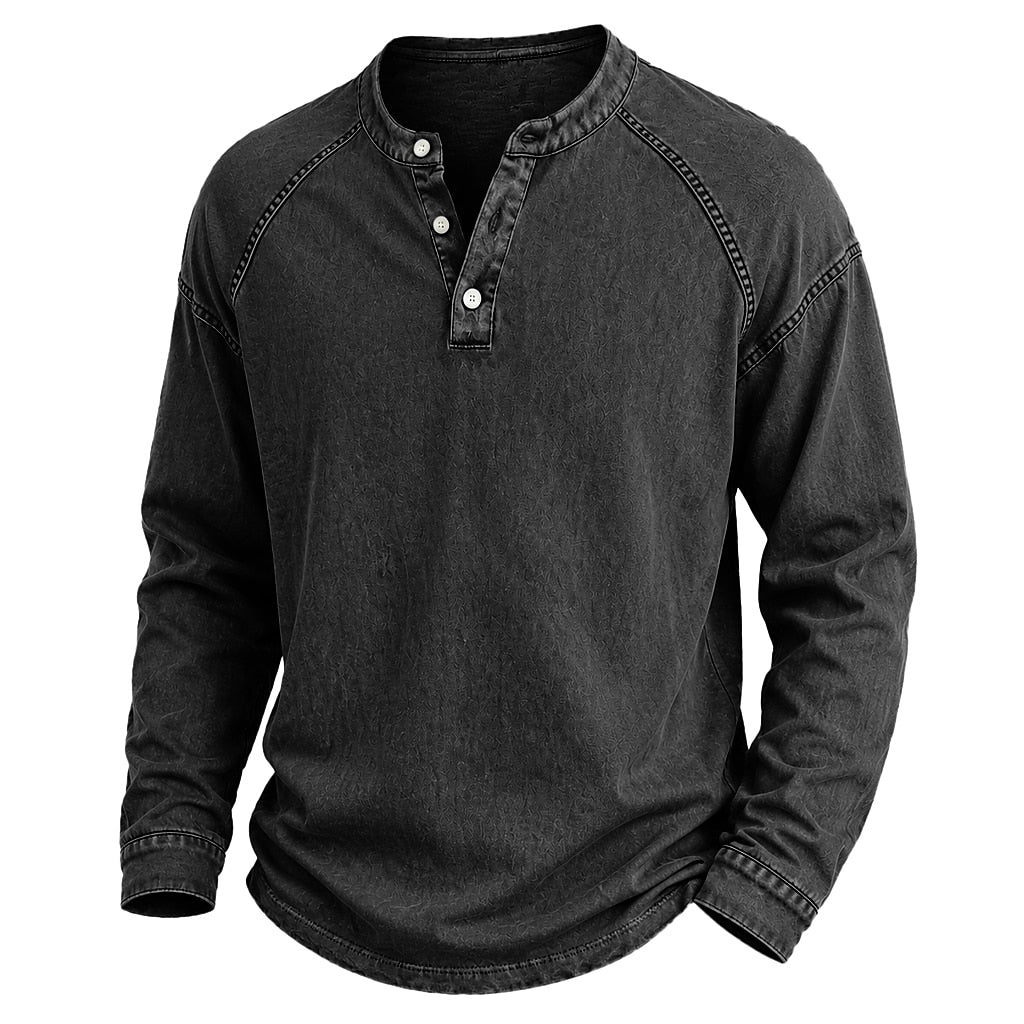 Broken-in Cotton Long Sleeve Henley