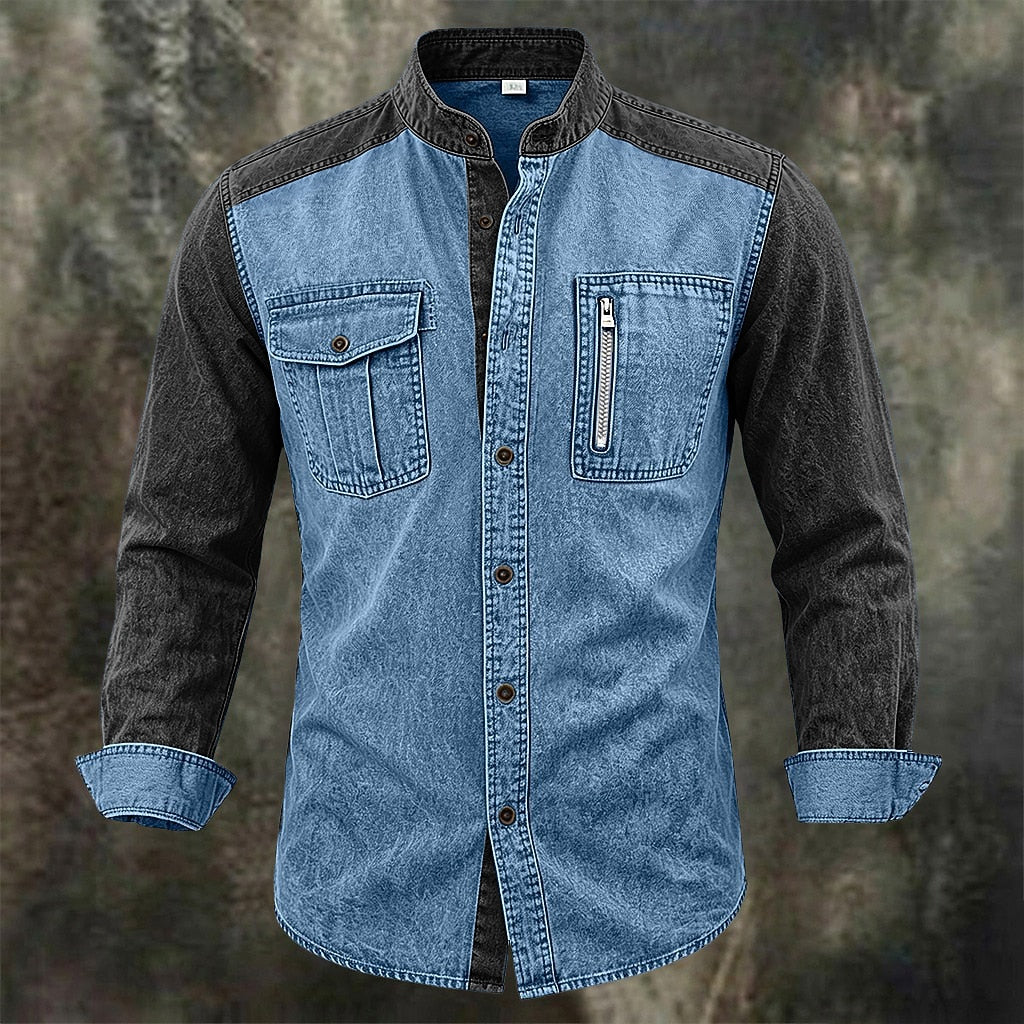 Vintage Mandarin Collar Pocket Shirt
