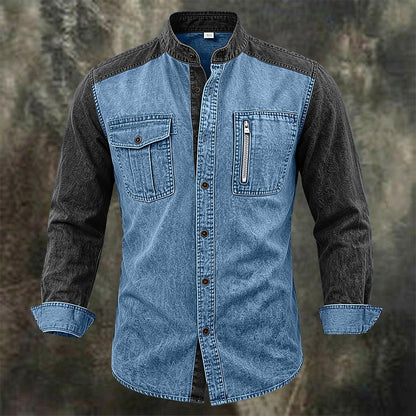 Vintage Mandarin Collar Pocket Shirt