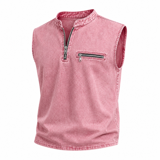 Classic Washed Cotton Sleeveless Henley Tank