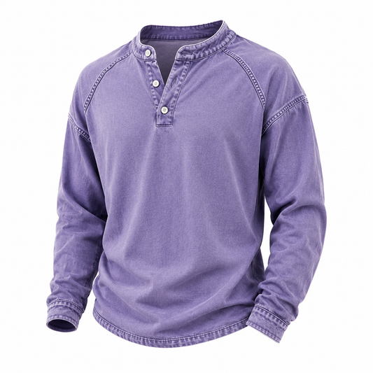 Broken-in Soft 100% Cotton Henley Shirt