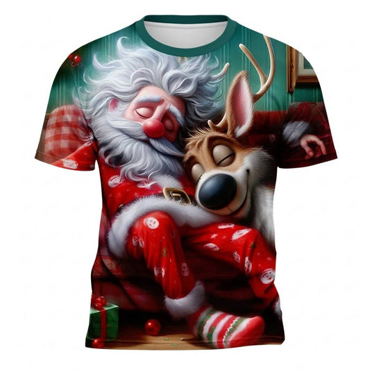 Men's Reindeer Santa Christmas Graphic Tee