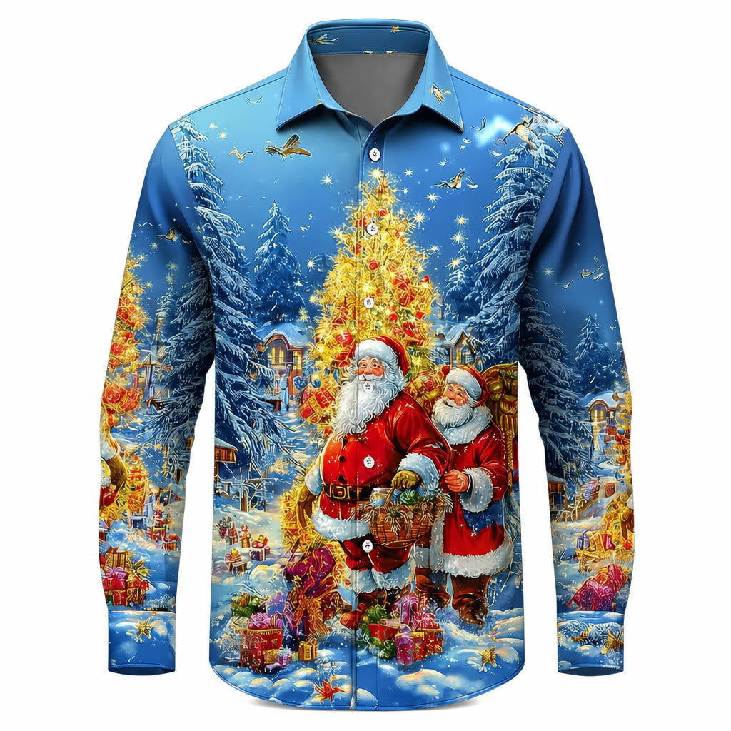 Men's Santa Tree Christmas Long Sleeve Shirt