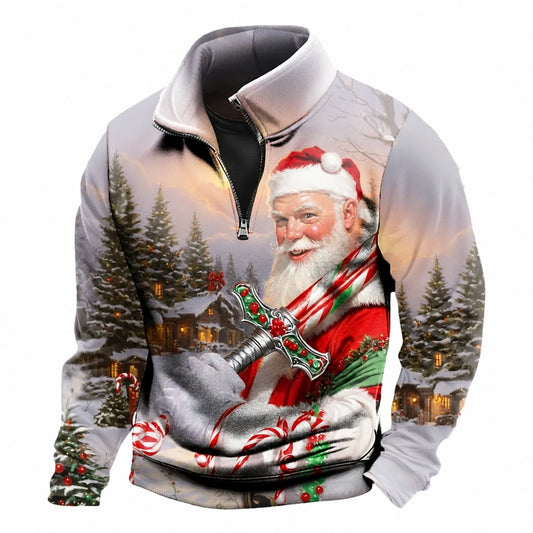 Christmas Santa Festive Casual Zip Sweatshirt