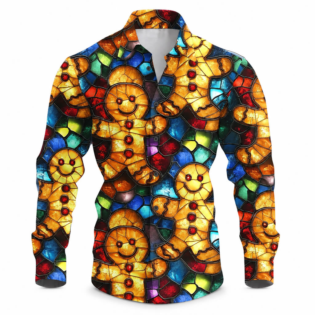 Men's Gingerbread Christmas Long Sleeve Button Shirt