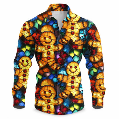Men's Gingerbread Christmas Long Sleeve Button Shirt