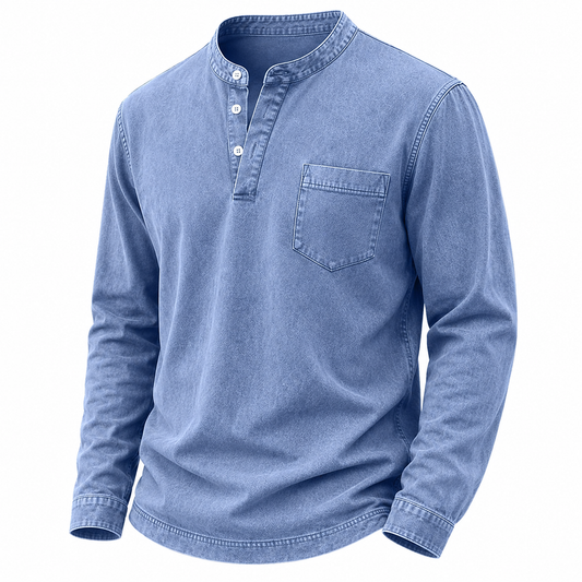 100% Cotton Henley T-Shirt-Vintage Washed Look