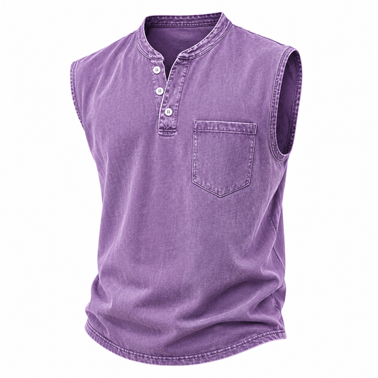 Men's 100% Cotton Henley Tank Top