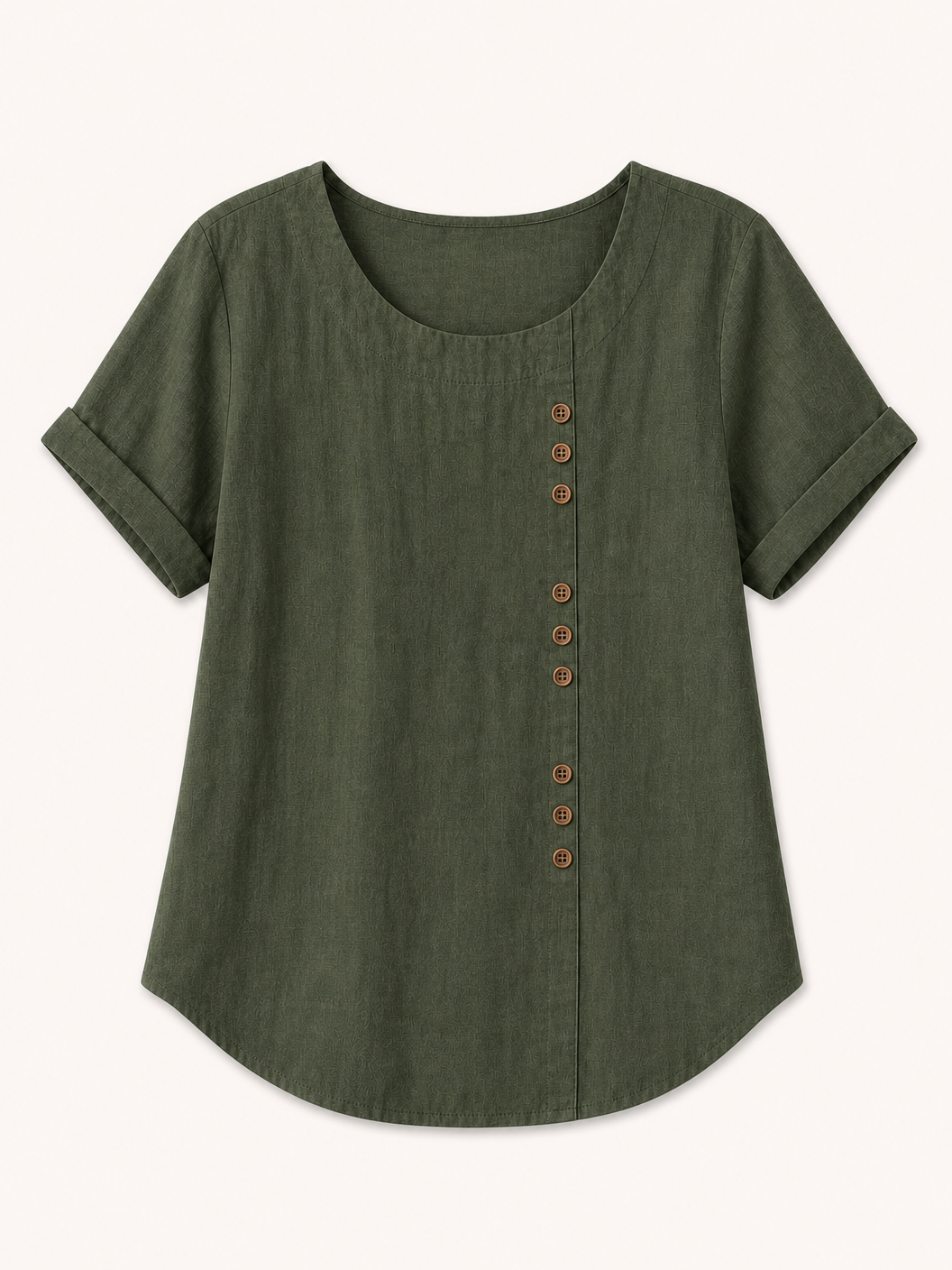 Olive green LoomBasics 100% cotton short sleeve top with partial button front