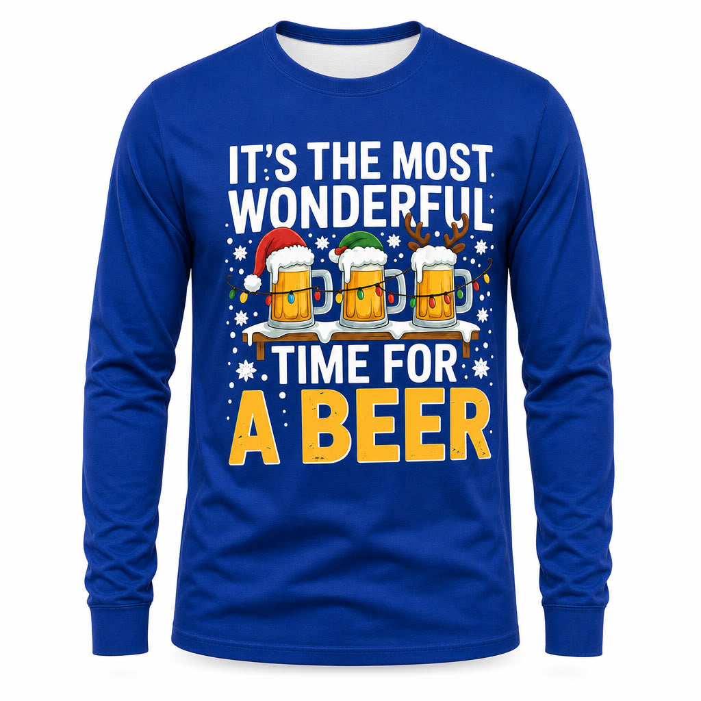 Men's Santa Beer Christmas Long Sleeve Tee