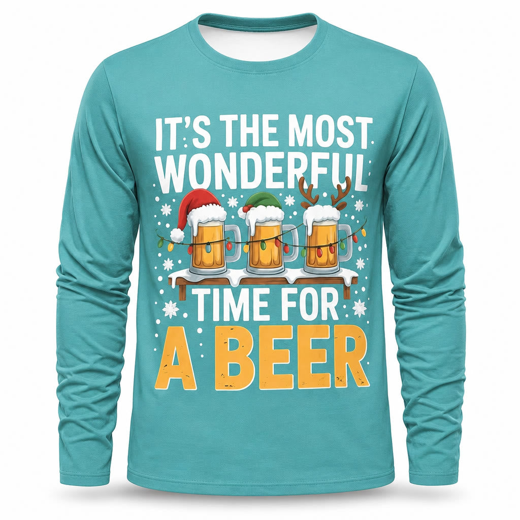 Men's Santa Beer Christmas Long Sleeve Tee
