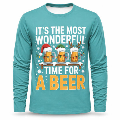 Men's Santa Beer Christmas Long Sleeve Tee