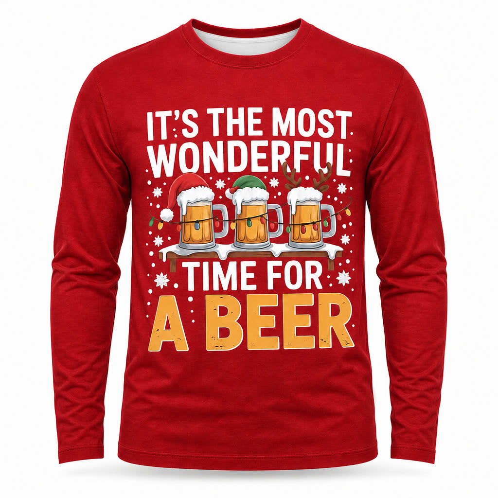 Men's Santa Beer Christmas Long Sleeve Tee