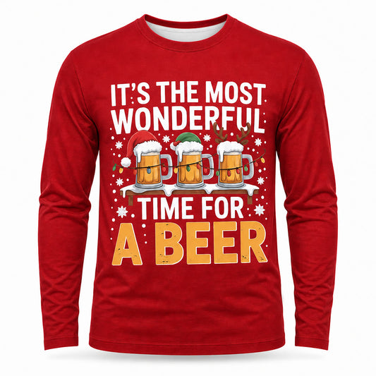 Men's Santa Beer Christmas Long Sleeve Tee