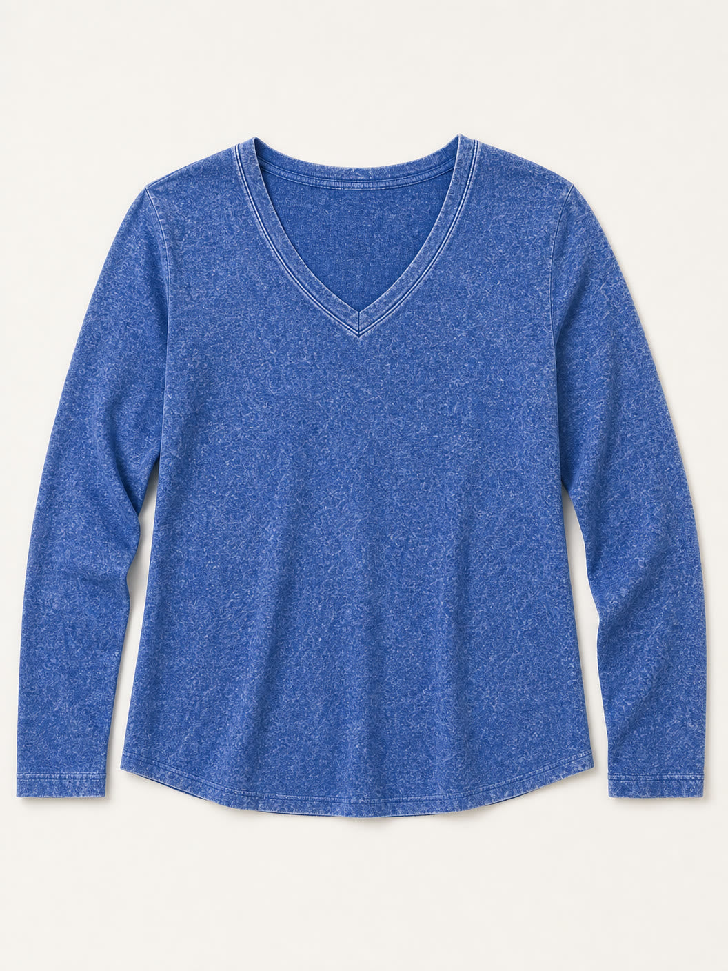 LoomBasics washed 100% cotton v-neck long sleeve top in blue