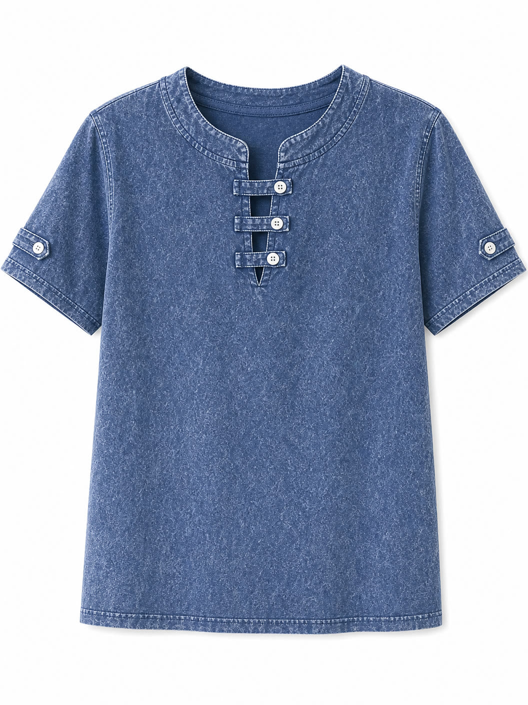 LoomBasics blue 100% cotton short sleeve tee with button-up neckline