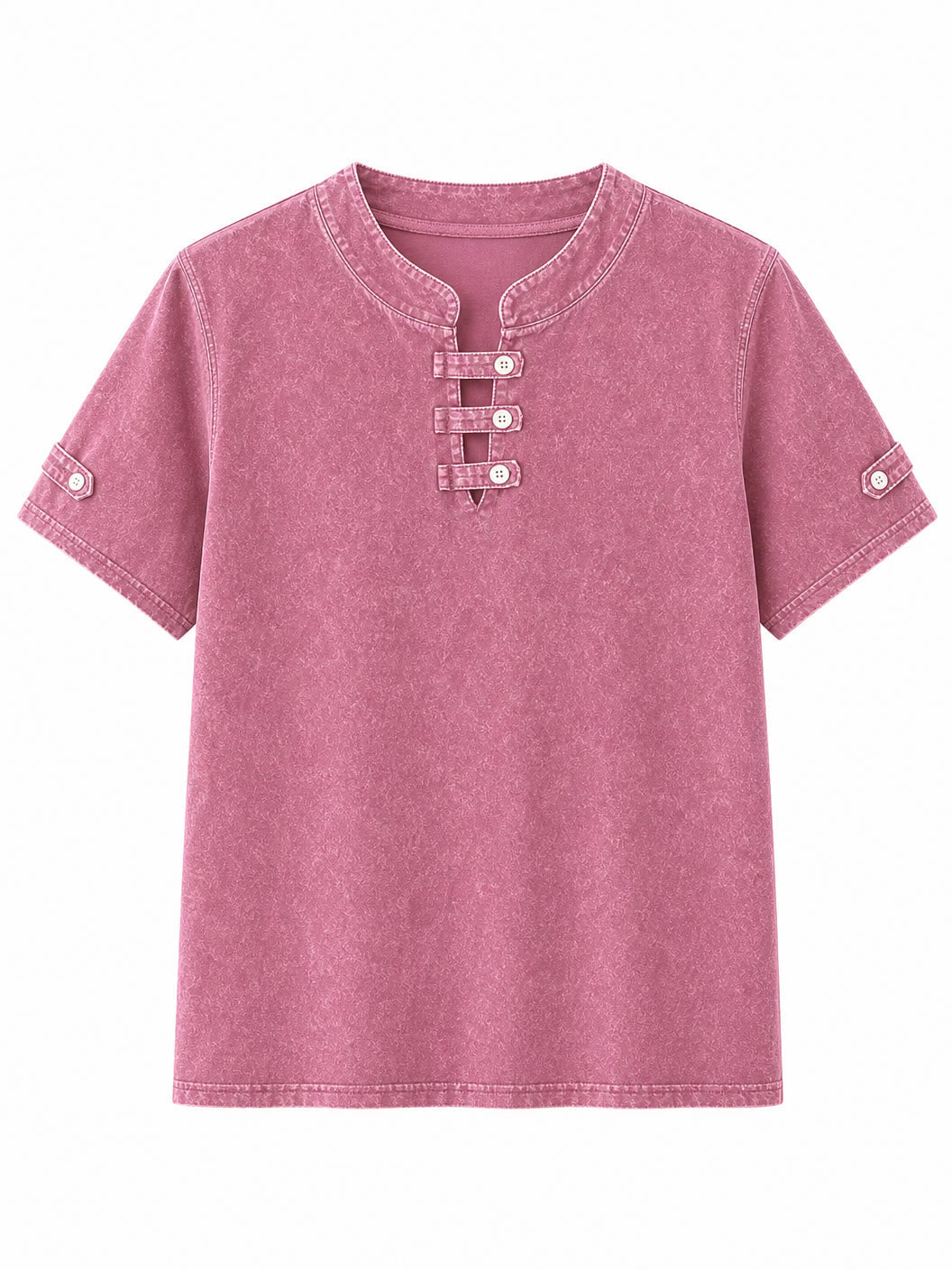 LoomBasics dusty rose 100% cotton short sleeve tee with button henley neckline