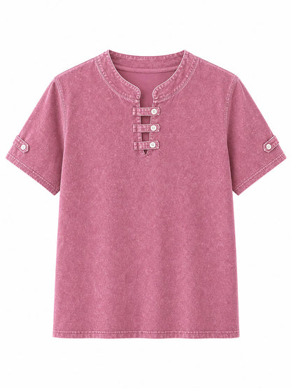 LoomBasics dusty rose 100% cotton short sleeve tee with button henley neckline
